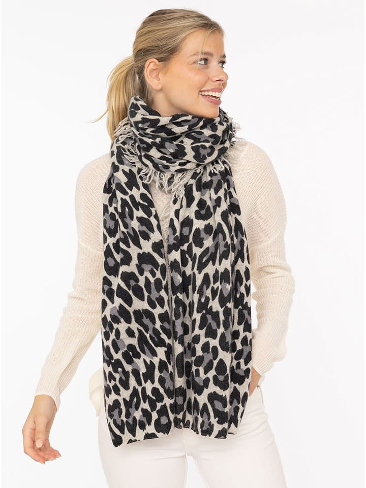 Zwillingsherz Kaszmirowy szal "Leo" w kolorze szaro-czarnym - 195 x 95 cm rozmiar: onesize