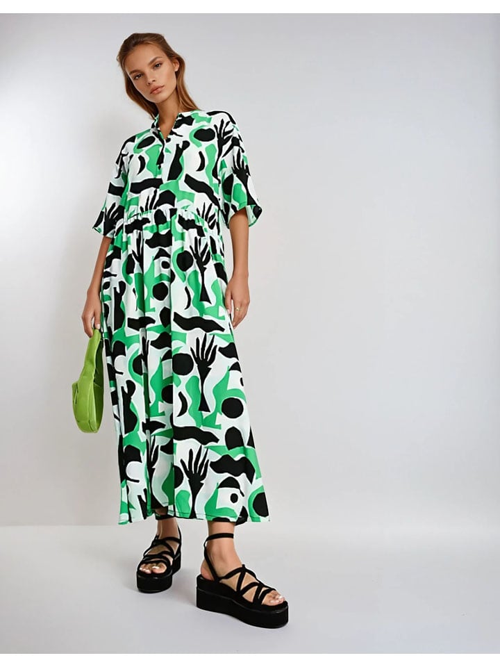 Monki Sukienka w kolorze zielono-biało-czarnym rozmiar: L
