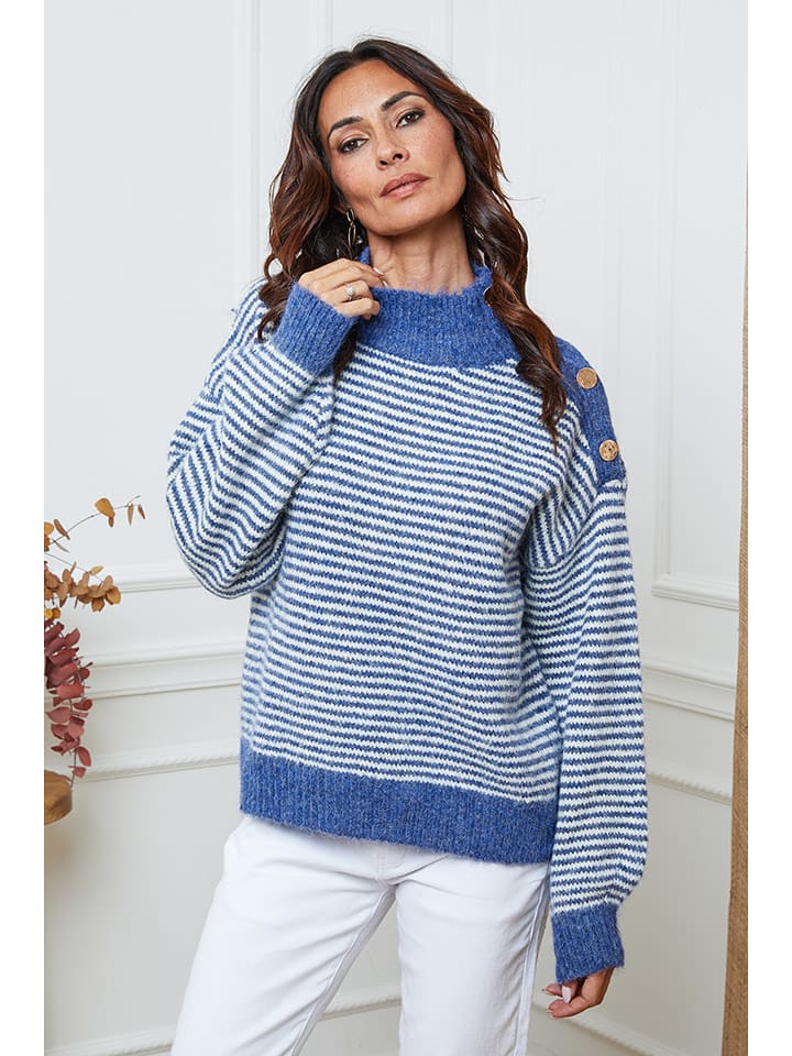 So Cachemire Sweter "Calinia" w kolorze niebiesko-białym rozmiar: S