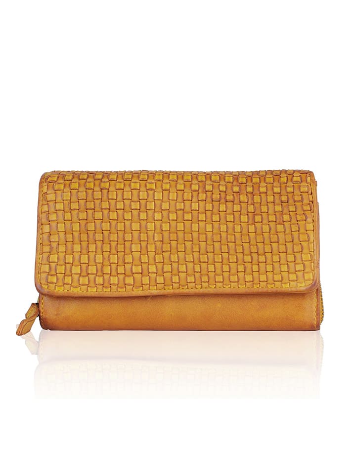 Bellicci Skórzany portfel "Eliza" w kolorze musztardowym - 18 x 9 x 4 cm rozmiar: onesize