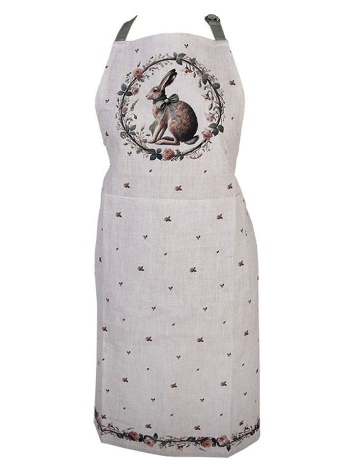 Clayre & Eef Fartuch kuchenny w kolorze kremowym ze wzorem - 70 x 85 cm rozmiar: onesize