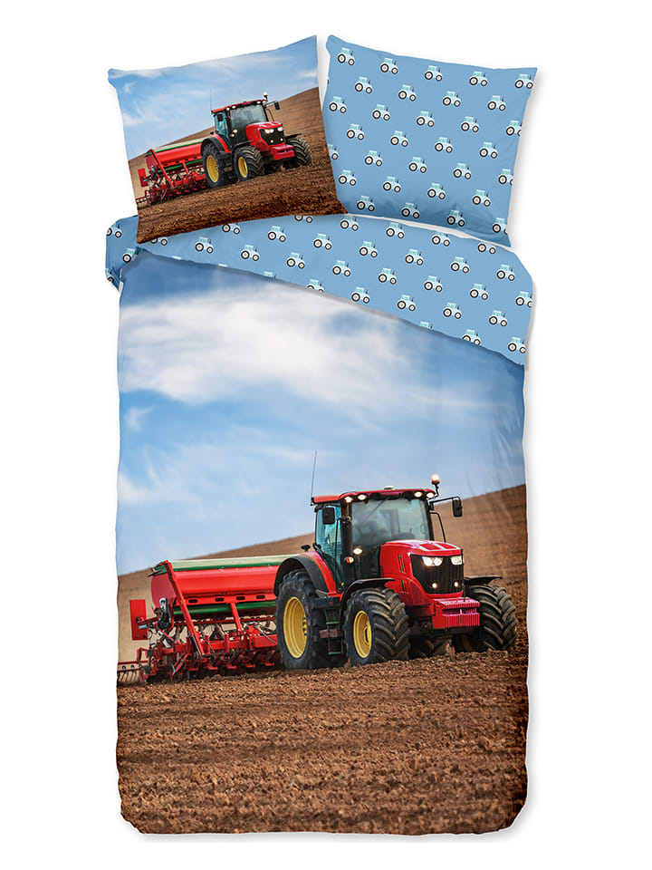 Good Morning Komplet pościeli flanelowej "Tractor" ze wzorem rozmiar: 140x200 cm