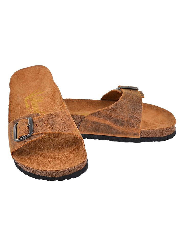 Moosefield Skórzane klapki w kolorze jasnobrązowym rozmiar: 42