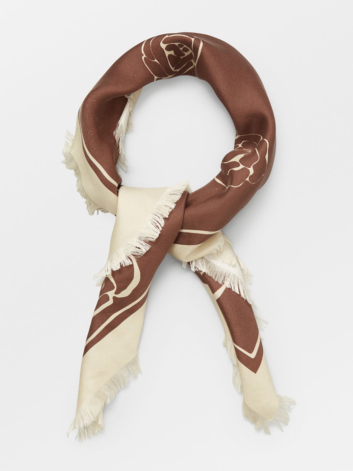 Becksöndergaard Jedwabna chusta "Rosedrop" w kolorze kremowo-brązowym - 65 x 65 cm rozmiar: onesize