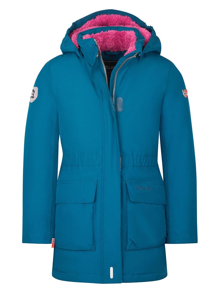 Trollkids Płaszcz puchowy "Alesund" w kolorze niebieskim rozmiar: 140