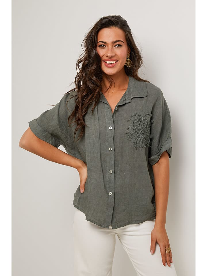 Le Monde du Lin Lniana bluzka w kolorze khaki rozmiar: 36/38