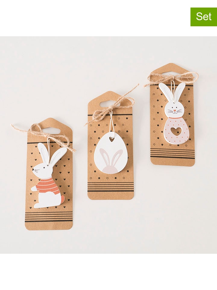 Boltze Zawieszki dekoracyjne (3 szt.) w kolorze jasnobrązowo-białym - wys. 10,5 cm rozmiar: onesize