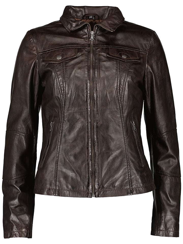 7eleven Skórzana kurtka "Peru" w kolorze ciemnobrązowym rozmiar: 50