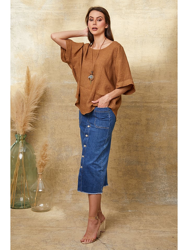 La Compagnie Du Lin Lniana koszulka "Calane" w kolorze karmelowym rozmiar: L