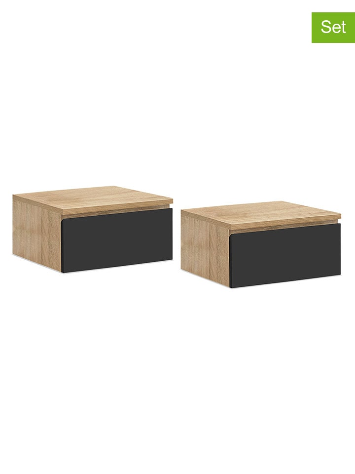 IDOMYA Essentials Stoliki nocne (2 szt.) "Tom" w kolorze jasnobrązowo-czarnym - 40 x 18 x 30 cm rozmiar: onesize