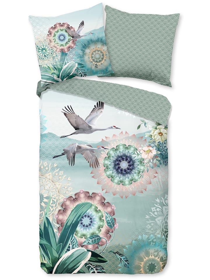 Hip Komplet pościeli satynowej "Kimora" w kolorze zielonym ze wzorem rozmiar: 200x220 cm