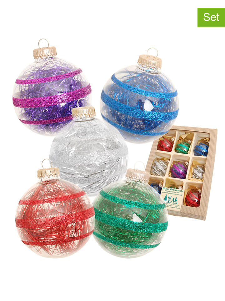 Krebs Glas Lauscha Bombki (9 szt.) w różnych kolorach - Ø 7 cm rozmiar: onesize