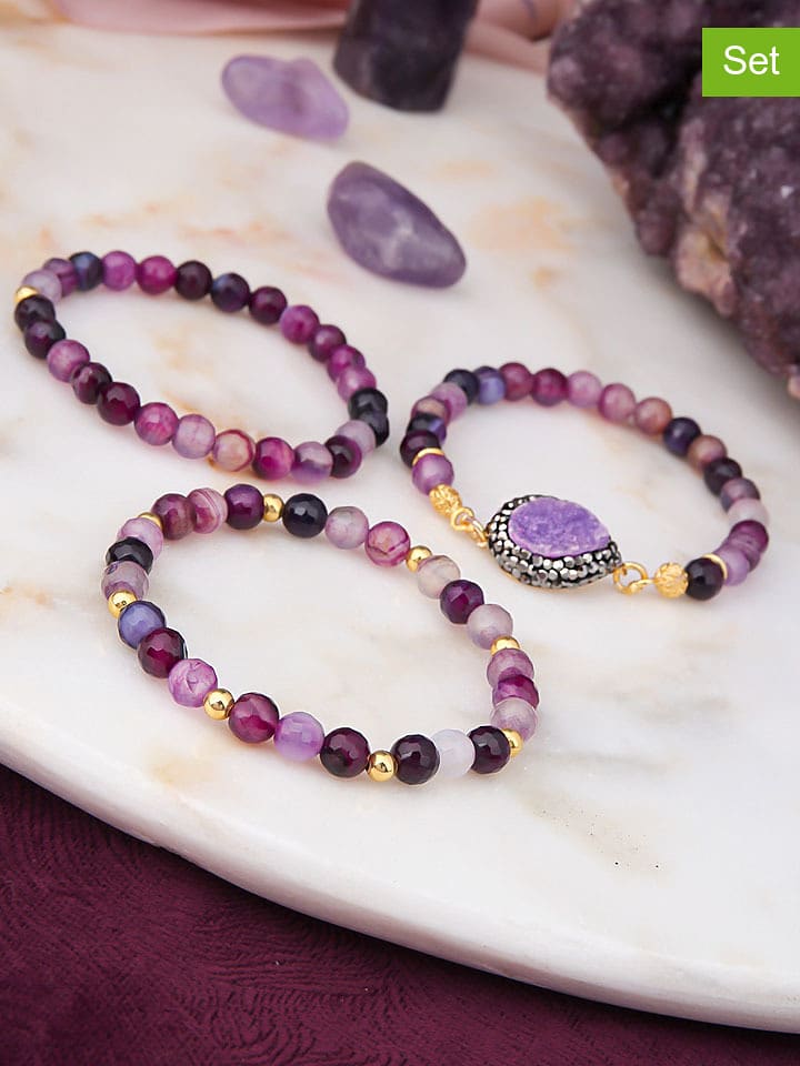 L'Atelier de Gaia Pozłacane bransoletki (3 szt.) z agatami rozmiar: onesize