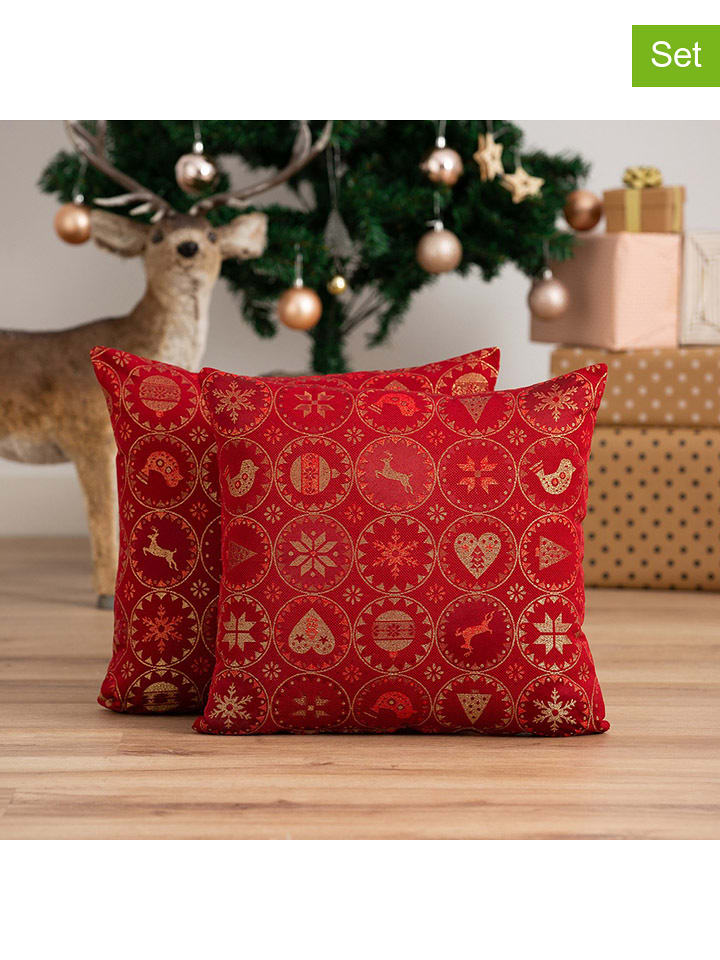 GAMUSI Poszewki (2 szt.) "Ballcrypt" w kolorze złoto-czerwonym na poduszkę rozmiar: 45x45 cm