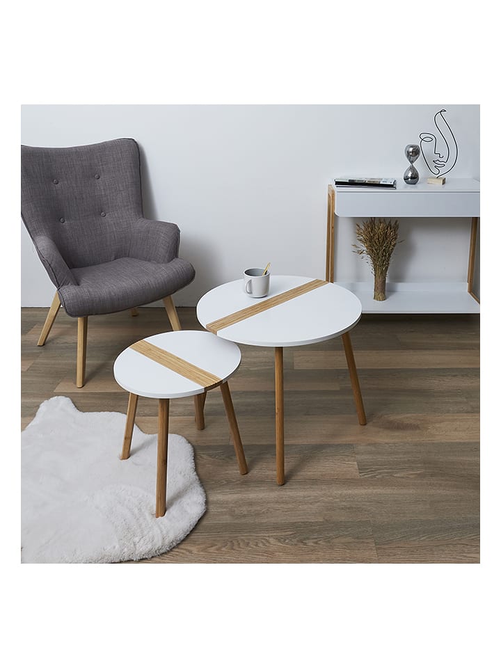 THE HOME DECO FACTORY Stolik w kolorze biało-jasnobrązowym - 60 x Ø 48 cm rozmiar: onesize