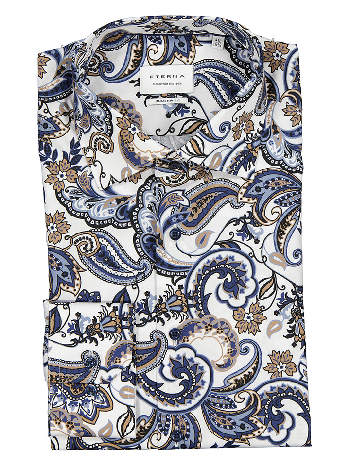 Eterna Koszula - Modern fit - w kolorze biało-niebiesko-beżowym rozmiar: 38