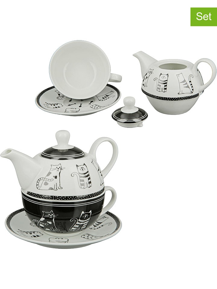 GILDE 3-częściowy zestaw "Funny Cat" w kolorze czarno-białym do herbaty rozmiar: onesize
