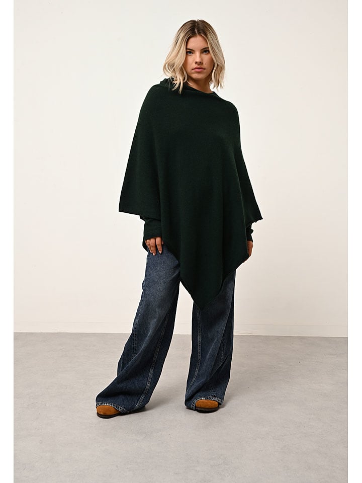 Just Cashmere Kaszmirowe ponczo "Meredith" w kolorze ciemnozielonym rozmiar: L