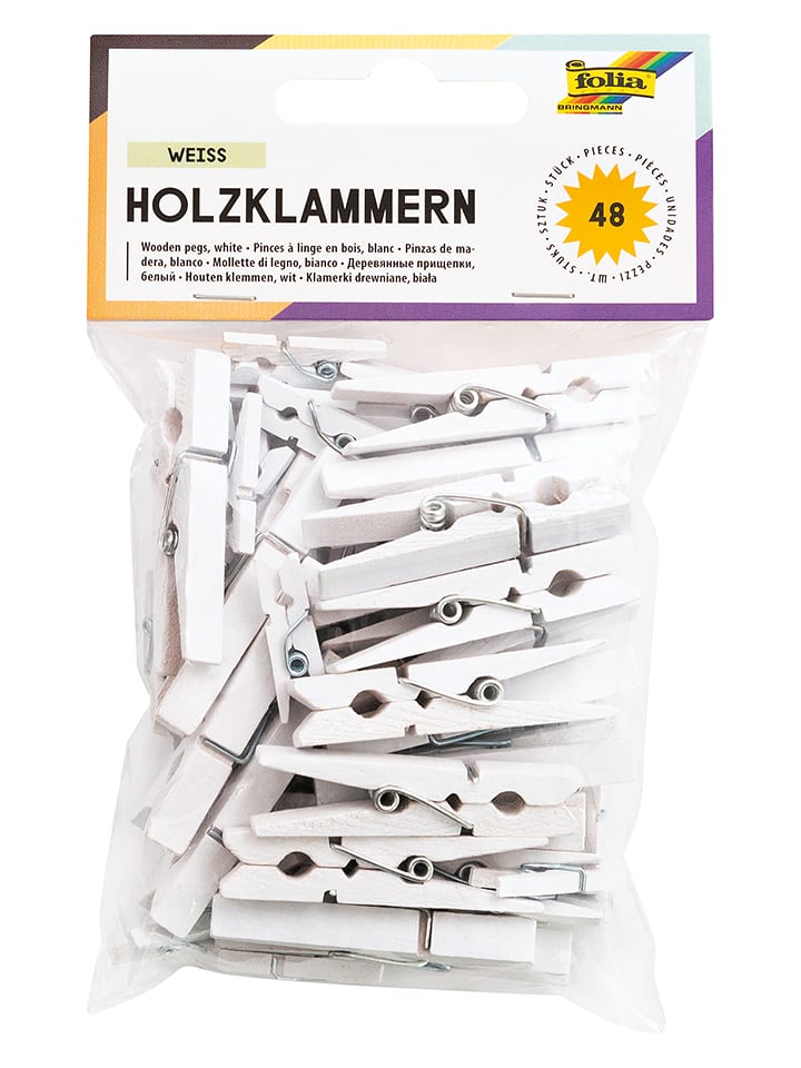 folia PAPER Drewniane klamerki (48 szt.) w kolorze białym rozmiar: onesize