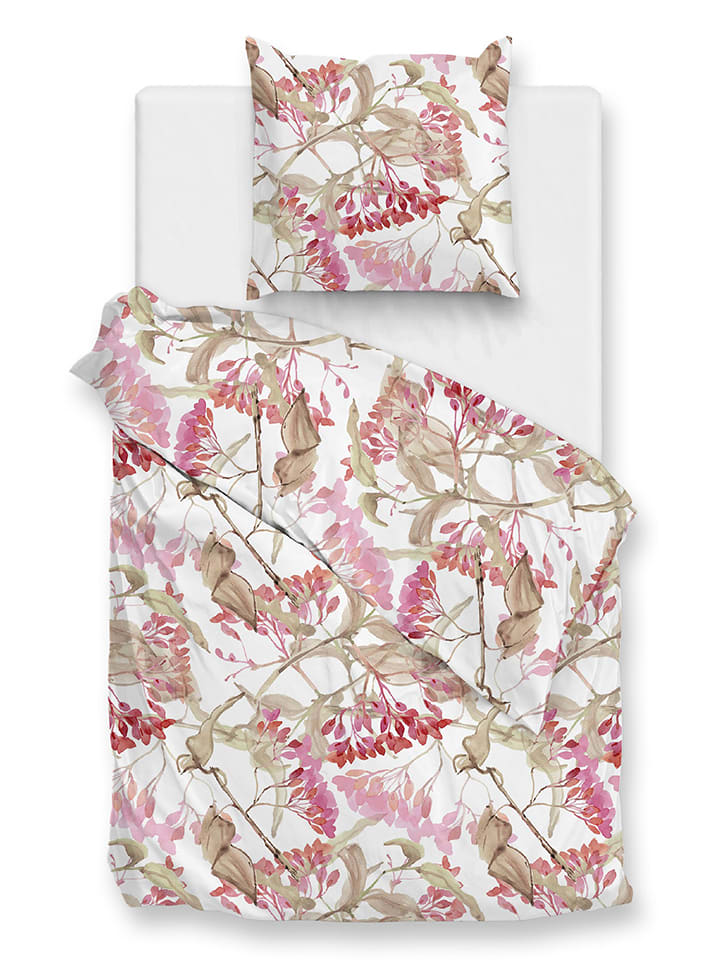 Zo!Home Komplet pościeli satynowej "Dario" w kolorze beżowo-jasnoróżowym rozmiar: 135x200 cm