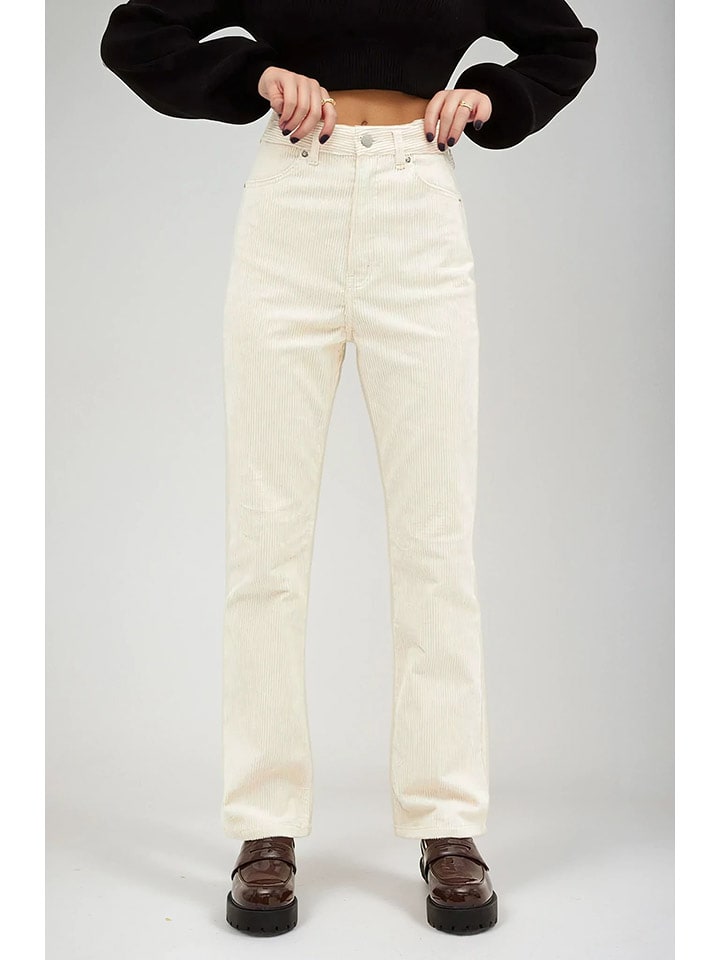 Monki Spodnie sztruksowe w kolorze kremowym rozmiar: 40