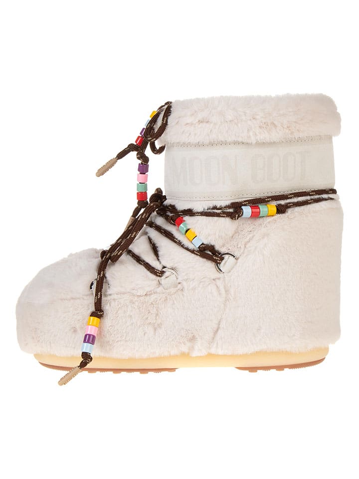 Moon Boot Botki zimowe "Icon Low Faux Fur Beads" w kolorze kremowym rozmiar: 39-41