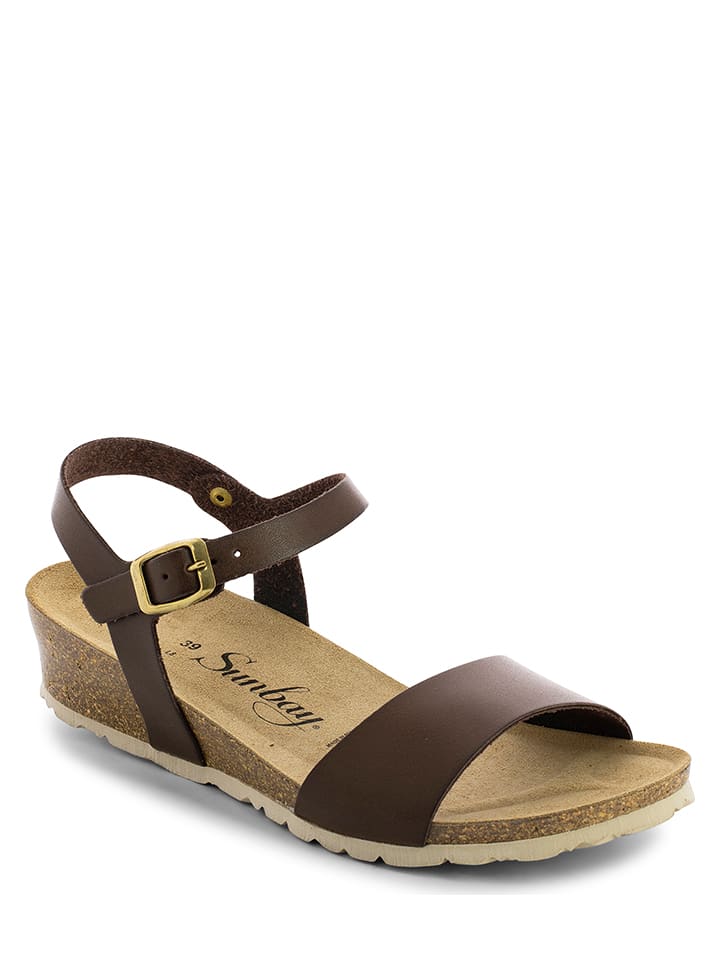 Sunbay Skórzane sandały "Esperance" w kolorze ciemnobrązowym na koturnie rozmiar: 41