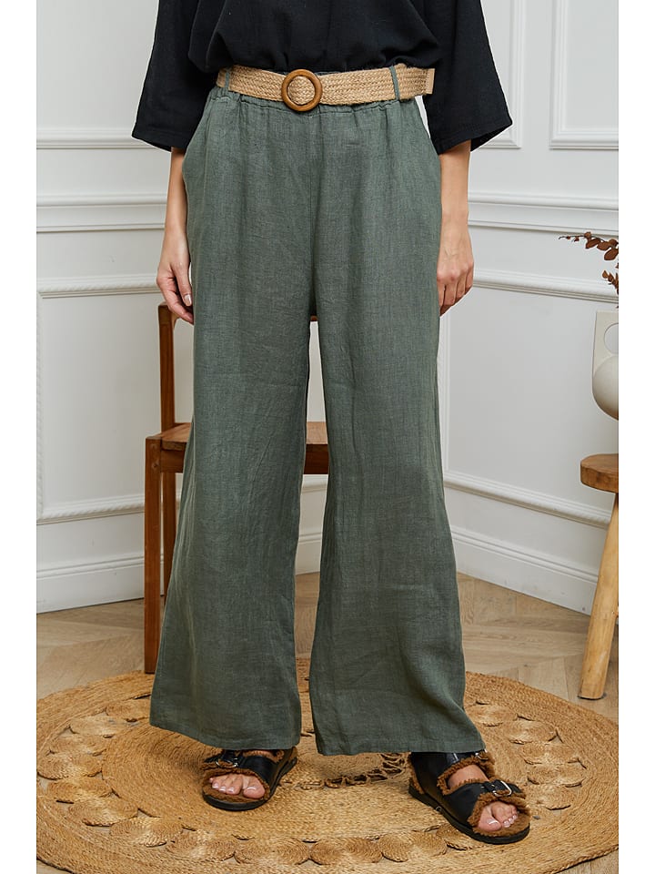 Joséfine Lniane spodnie w kolorze khaki rozmiar: XXL