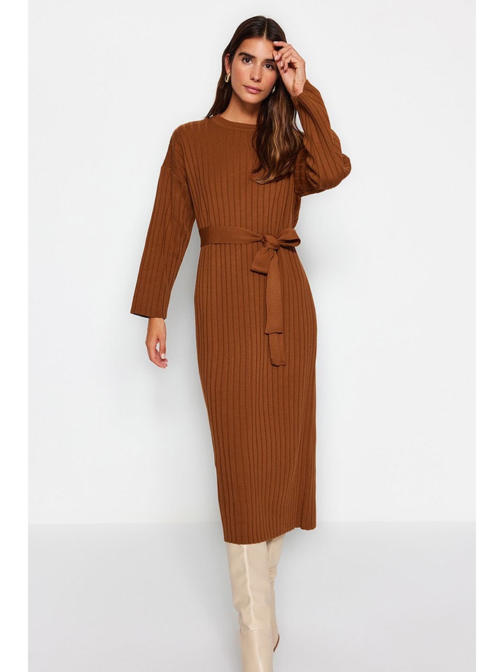 trendyol Sukienka dzianinowa w kolorze brązowym rozmiar: S