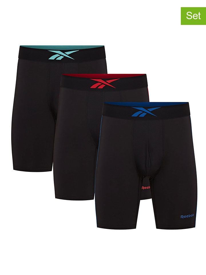 Reebok Bokserki (3 pary) "Placer" w kolorze czarnym rozmiar: M
