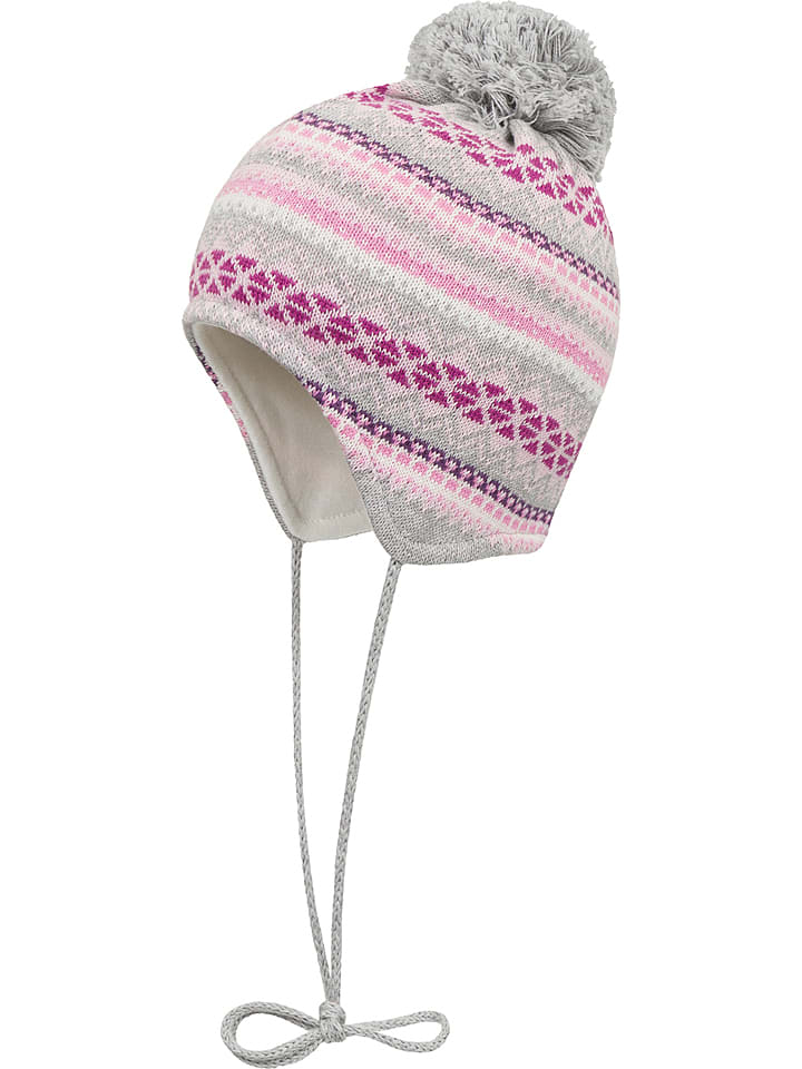 Döll Dzianinowa czapka w kolorze szaro-jasnoróżowym rozmiar: 41 cm
