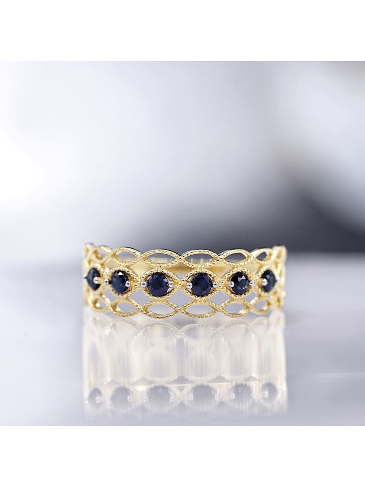 OR ÉCLAT Złoty pierścionek "Pianosa" z szafirami rozmiar: 58