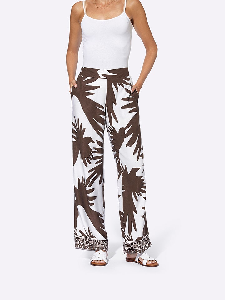 Heine Spodnie w kolorze biało-brązowym rozmiar: W24