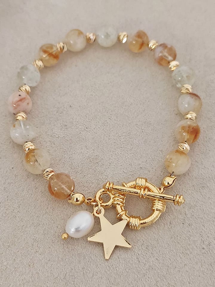 Nakkash Pozłacana bransoletka z perłą i cytrynem rozmiar: onesize