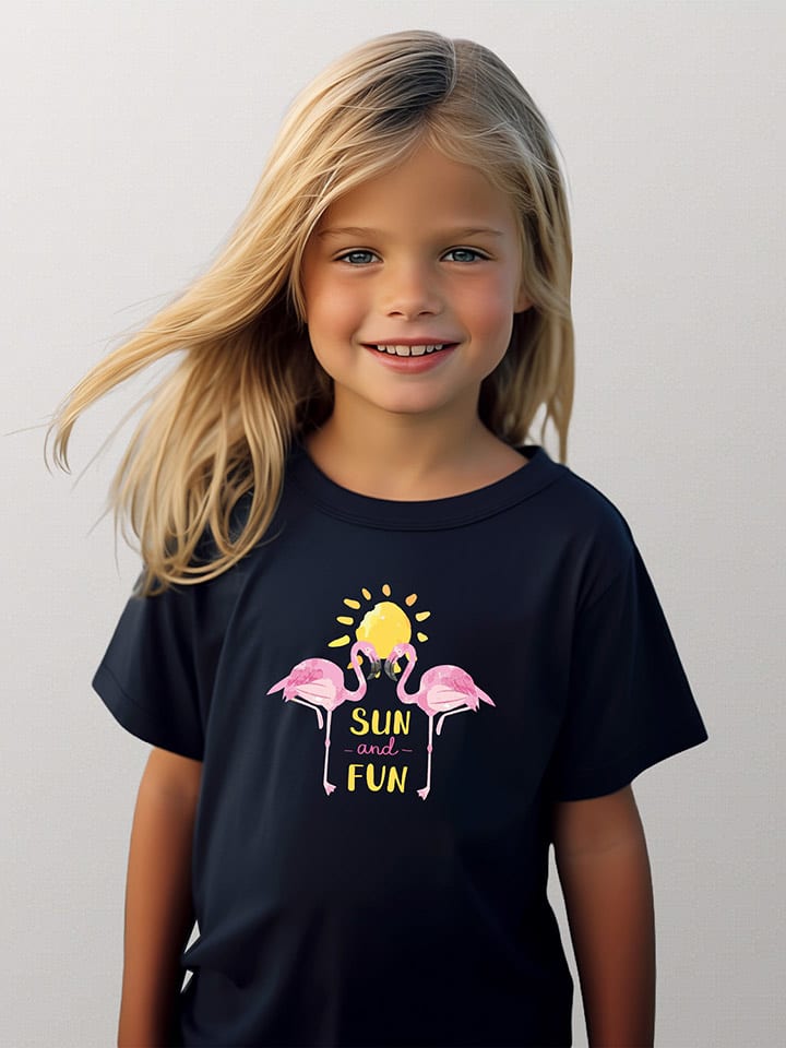 WOOOP Koszulka "Flamingo sun and fun" w kolorze granatowym rozmiar: 140