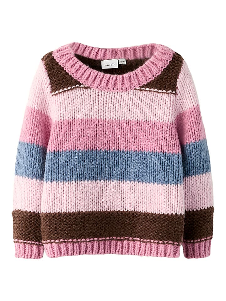name it Sweter "Poronja" w kolorze szaroróżowo-brązowo-błękitnym rozmiar: 92