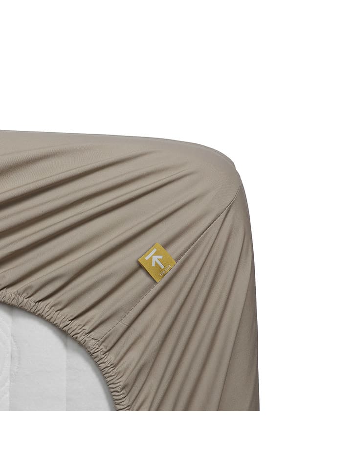 Beddinghouse Perkalowe prześcieradło w kolorze beżowym na gumce rozmiar: 180x210 cm