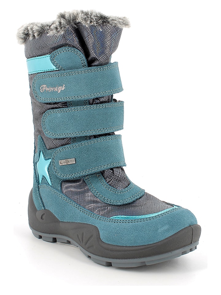 Primigi Skórzane kozaki zimowe w kolorze turkusowo-szarym rozmiar: 35