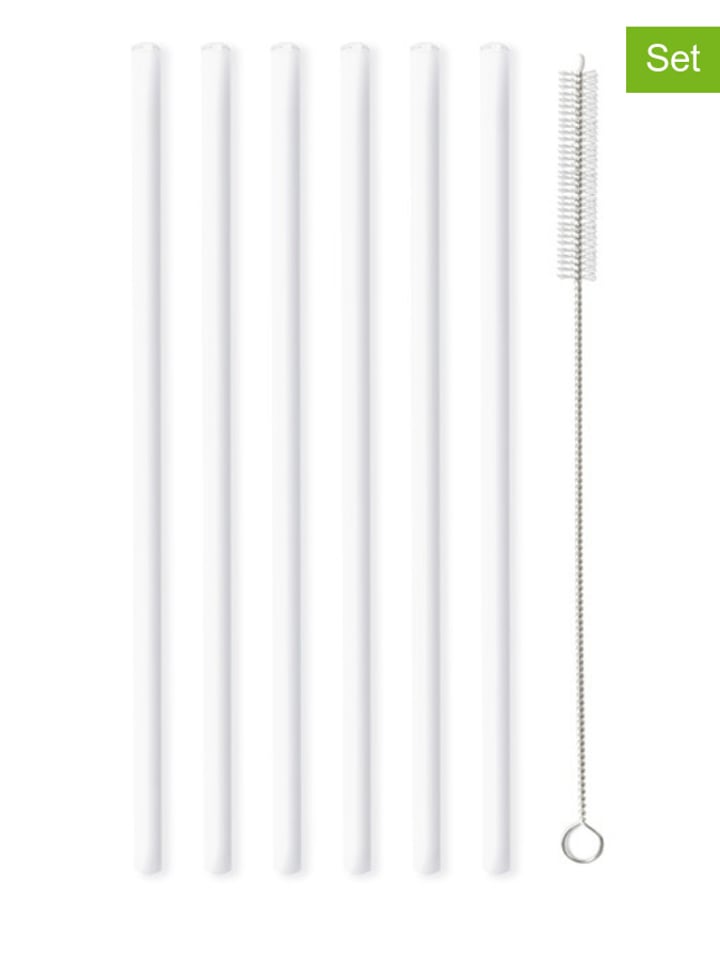 Vialli Design Słomki (6 szt.) w kolorze białym ze szczoteczką - wys. 20 cm rozmiar: onesize