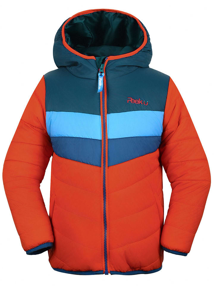 Peek U Całoroczna kurtka pikowana "Baz" w kolorze pomarańczowo-niebieskim rozmiar: 122