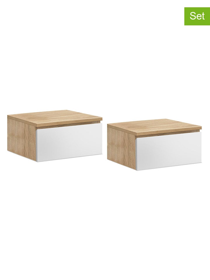 IDOMYA Essentials Stoliki nocne (2 szt.) "Tom" w kolorze jasnobrązowo-białym - 40 x 18 x 30 cm rozmiar: onesize