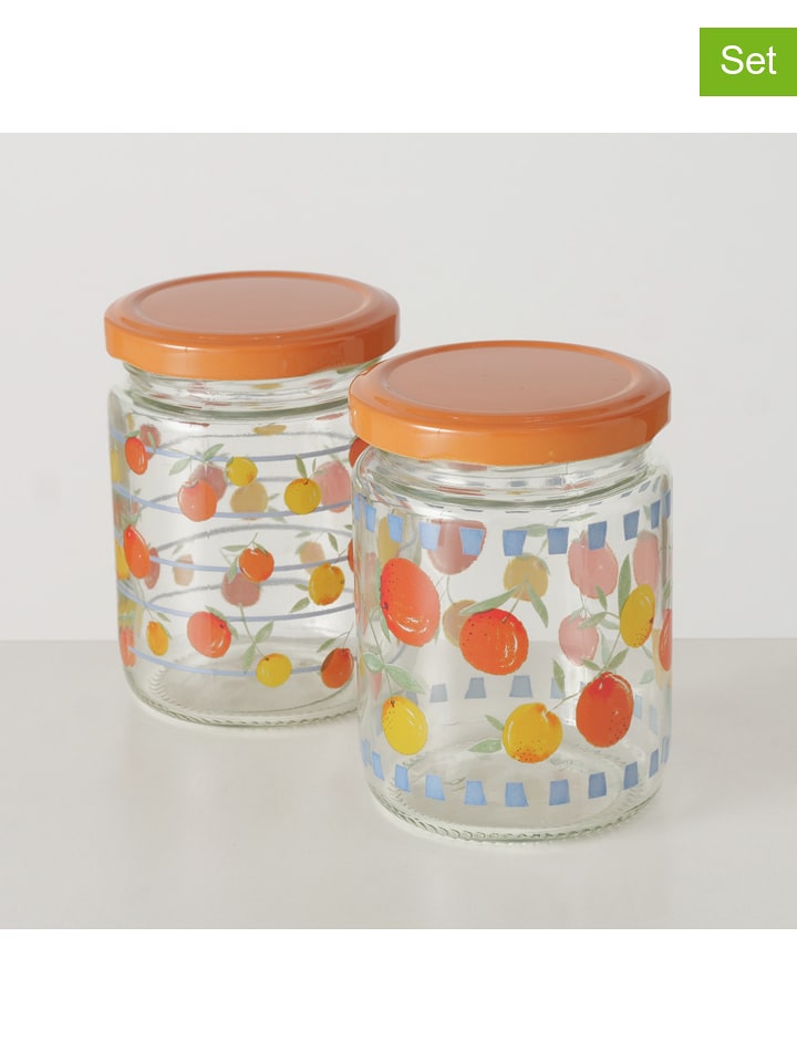 Boltze Słoiki (2 szt.) "Fruits" w kolorze żółto-pomarańczowym - 240 ml rozmiar: onesize