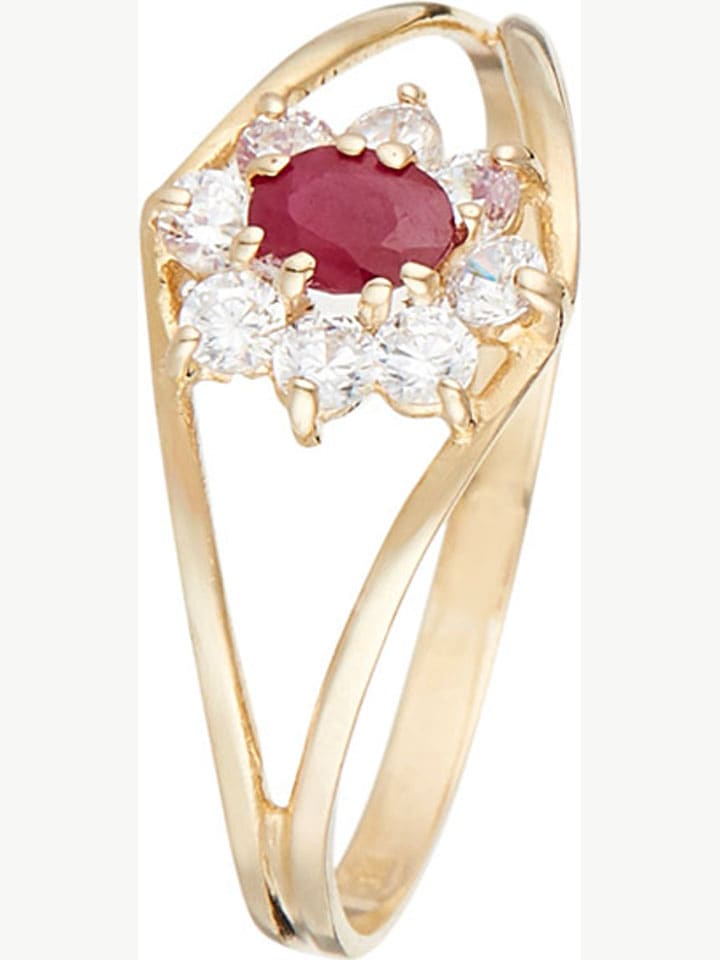 L'OR by Diamanta Złoty pierścionek "Red Queen" z cyrkonią rozmiar: 60