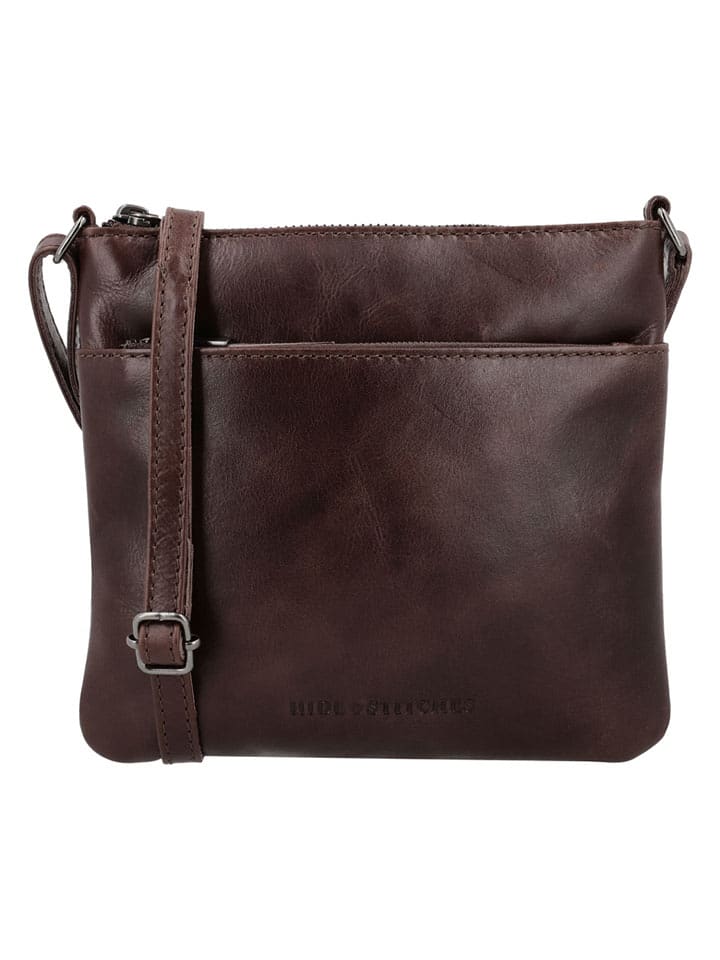 HIDE & STITCHES Skórzana torebka "Porto" w kolorze ciemnobrązowym - 20 x 18 x 2 cm rozmiar: onesize