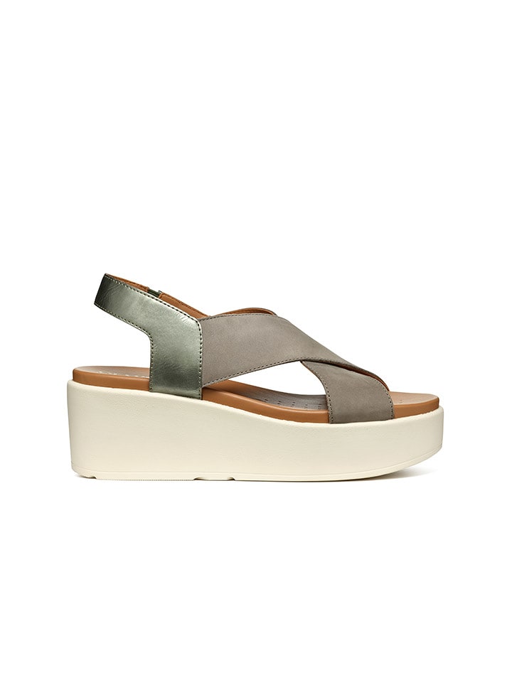 Geox Skórzane sandały "Xand 2.2S" w kolorze szarym na koturnie rozmiar: 38