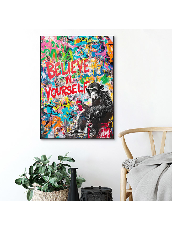 Orangewallz Druk artystyczny "Monkey Graffiti" w ramce rozmiar: 50x70 cm