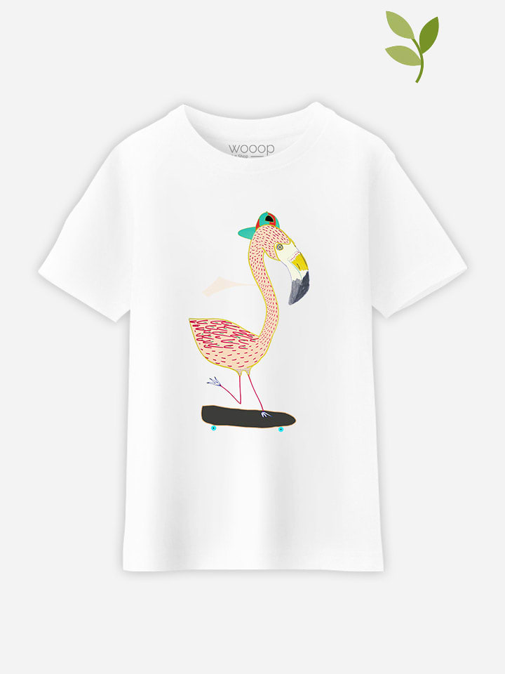 WOOOP Koszulka "Flamingo Skater" w kolorze białym rozmiar: 140