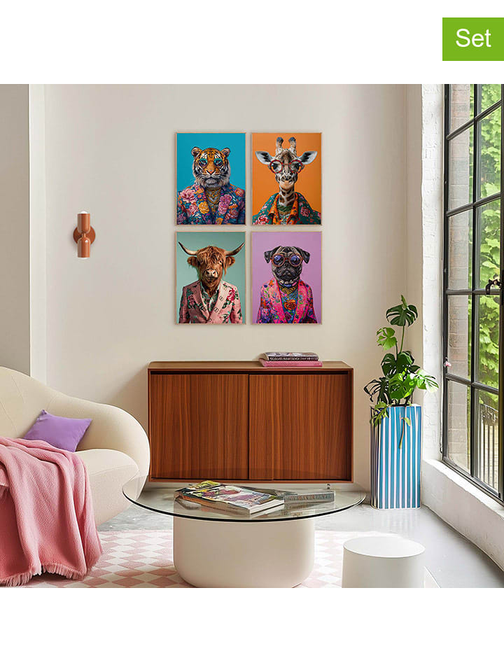 Orangewallz Druki artystyczne (4 szt.) "Funky Animal" w ramce rozmiar: 30x40 cm