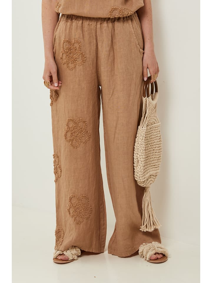 Rodier Lin Lniane spodnie w kolorze karmelowym rozmiar: S/M