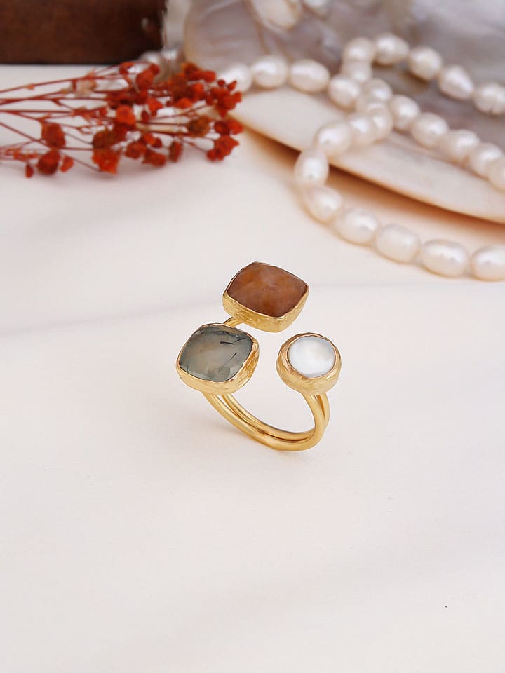 Pierres de Jade Pozłacany pierścionek z perłą i cytrynami rozmiar: onesize